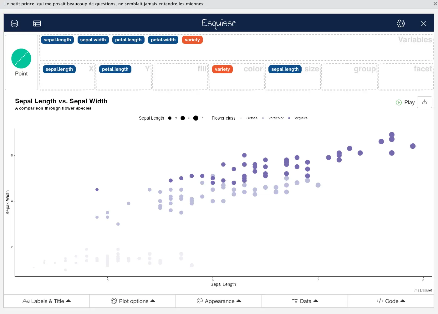 Updated ggplot2 R Esquisse chart